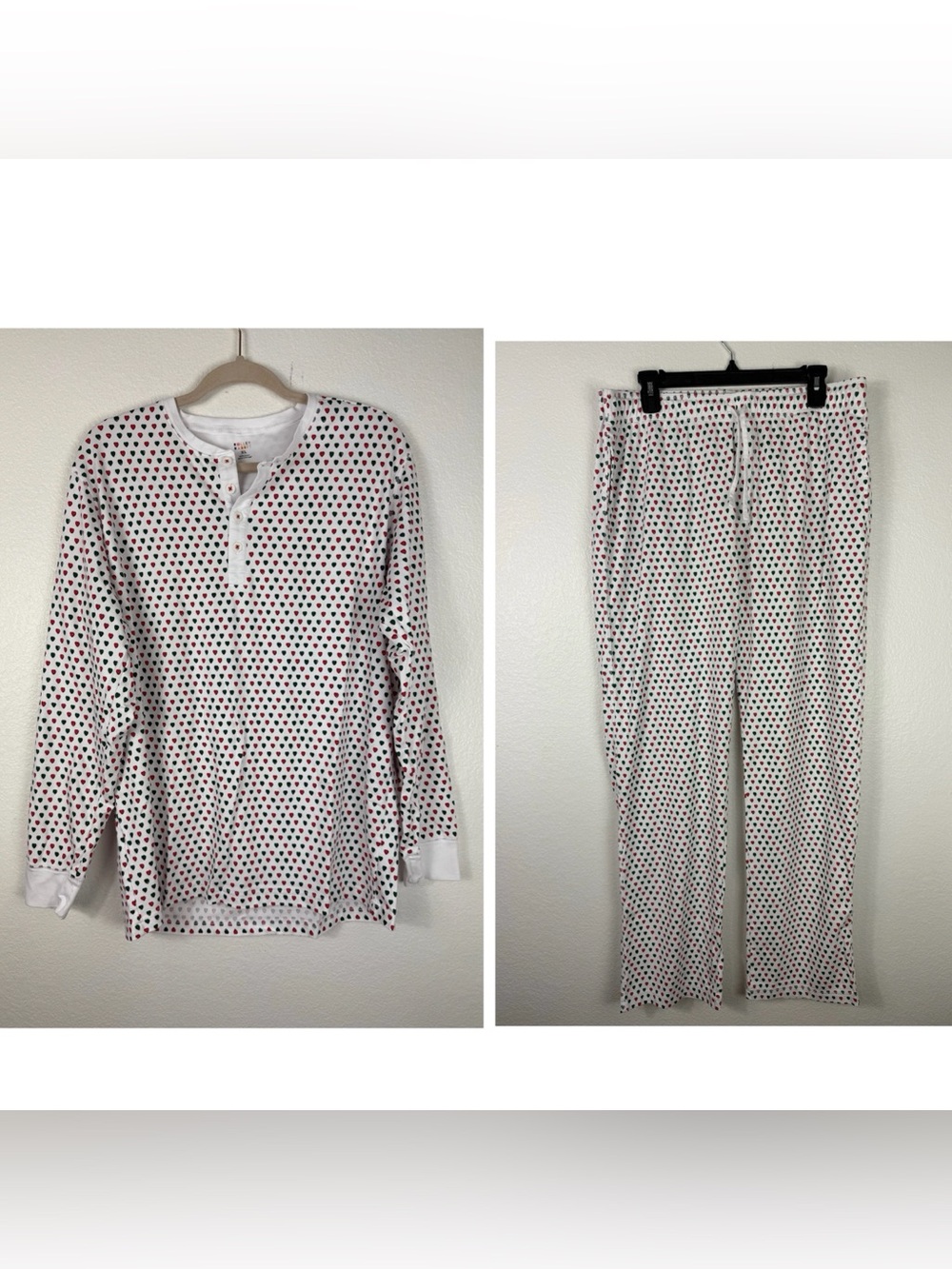 Roller Rabbit White Pajama Set with Red and Black Heart Print size XL